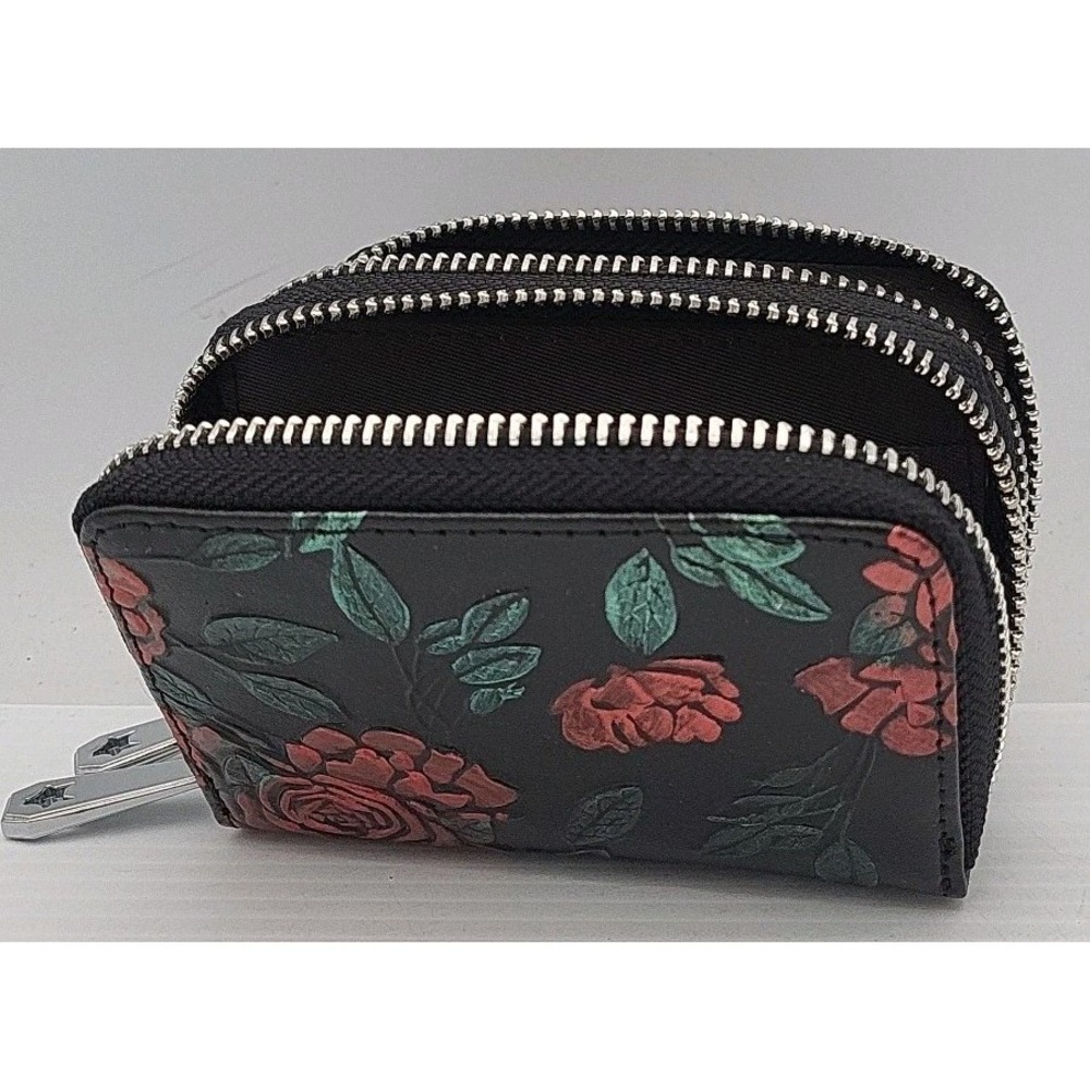 Women RFID-Blocking Credit Card Holder Wallet Small Leather Double Zip Purse Bag